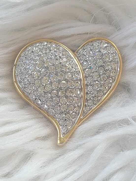 Swarovski Jewelry - Swarovski Swan Signed Heart Pave Crystals Gold Toned Brooch-Excellent Condition